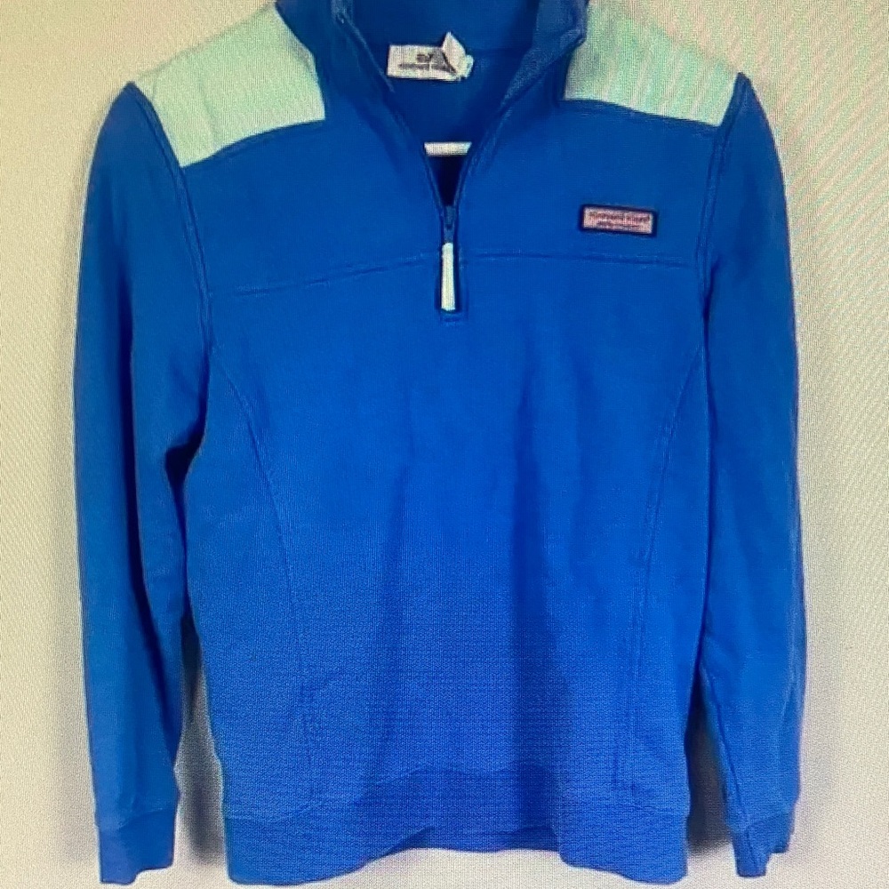 Vineyard Vines Blue and Light Green Quarter-Zip Sweatshirt